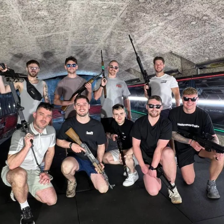 Group of friends on stag party Budapest Shooting