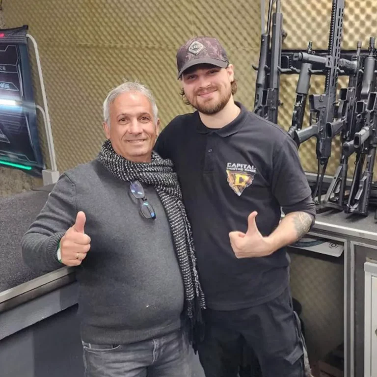 Thumbs up guest and instructor at Budapest Shooting